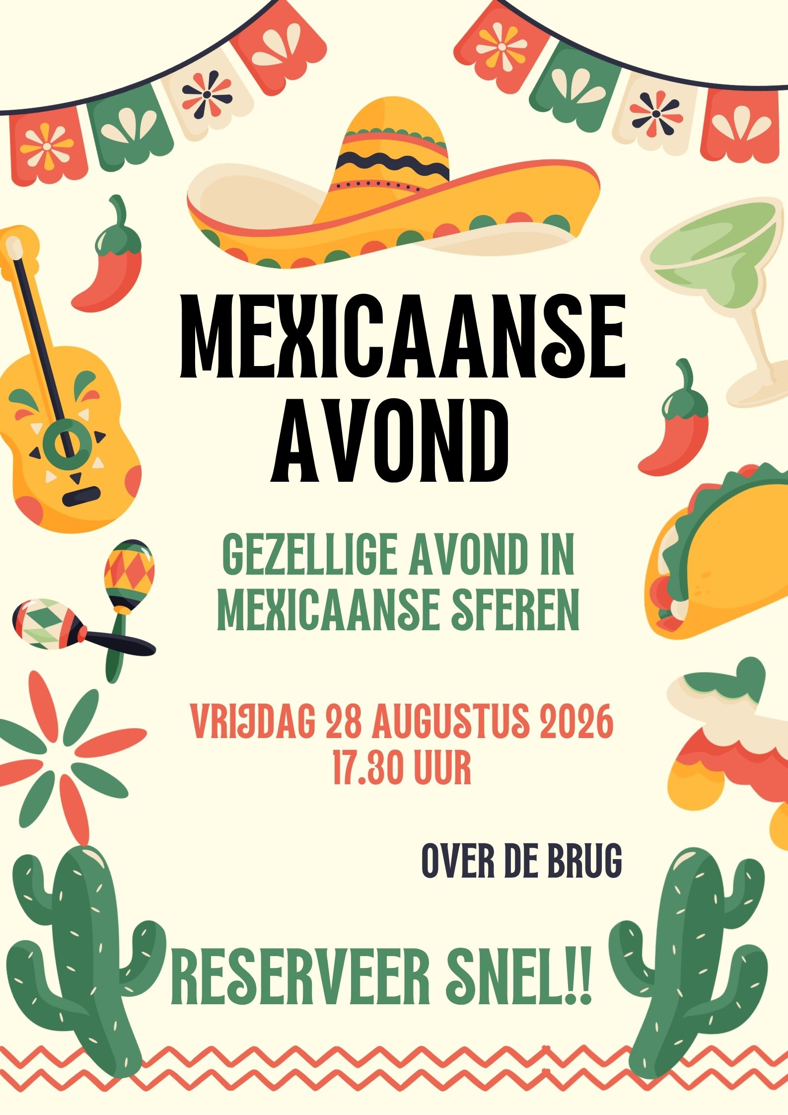Flyer Mexicaanse avond bij Over de Brug